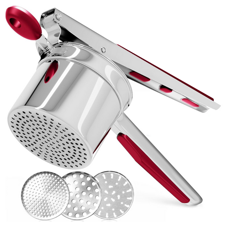 Durable stainless steel potato masher, an essential kitchen gadget for mashing vegetables & potatoes.