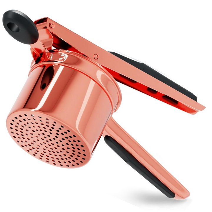 Ergonomic stainless steel vegetable masher, perfect for creamy potatoes & healthy food prep.