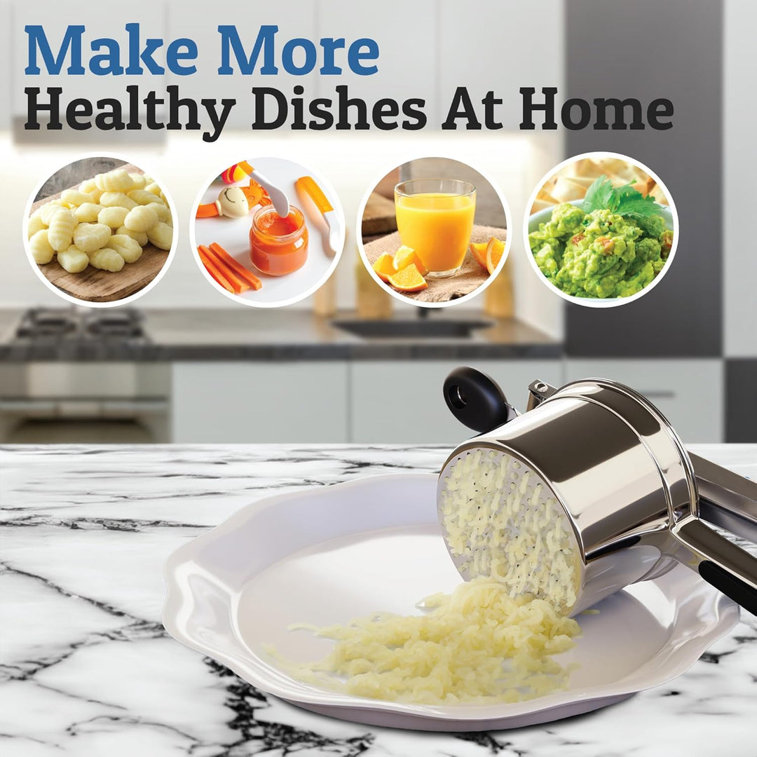 Versatile kitchen gadget: stainless steel potato masher for perfect mashing of vegetables & fruits.