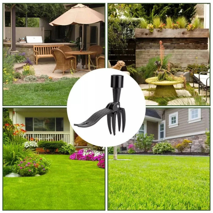 Lightweight aluminum stand up weed puller for comfortable, back-saving gardening and yard care.