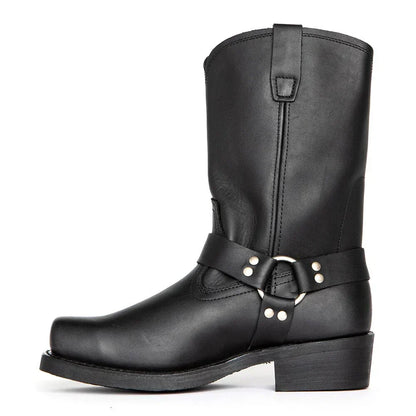 Stivali cowboy uomo impermeabili in similpelle marrone, design classico, suola antiscivolo, ideale per ogni meteo.