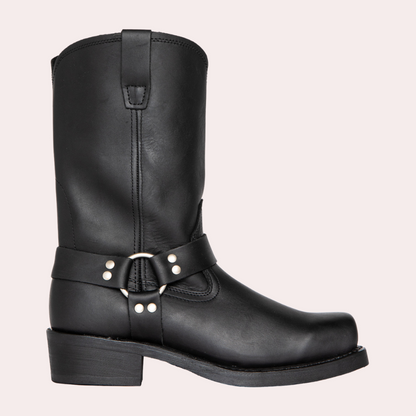 "Stivali cowboy uomo in pelle PU nero, stile western, eleganti dettagli, robusti e raffinati per un look classico e versatile