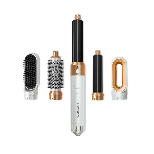 "Styler All-in-One Professionale, accessorio donna bianco e nero, design multifunzionale per acconciature versatili."