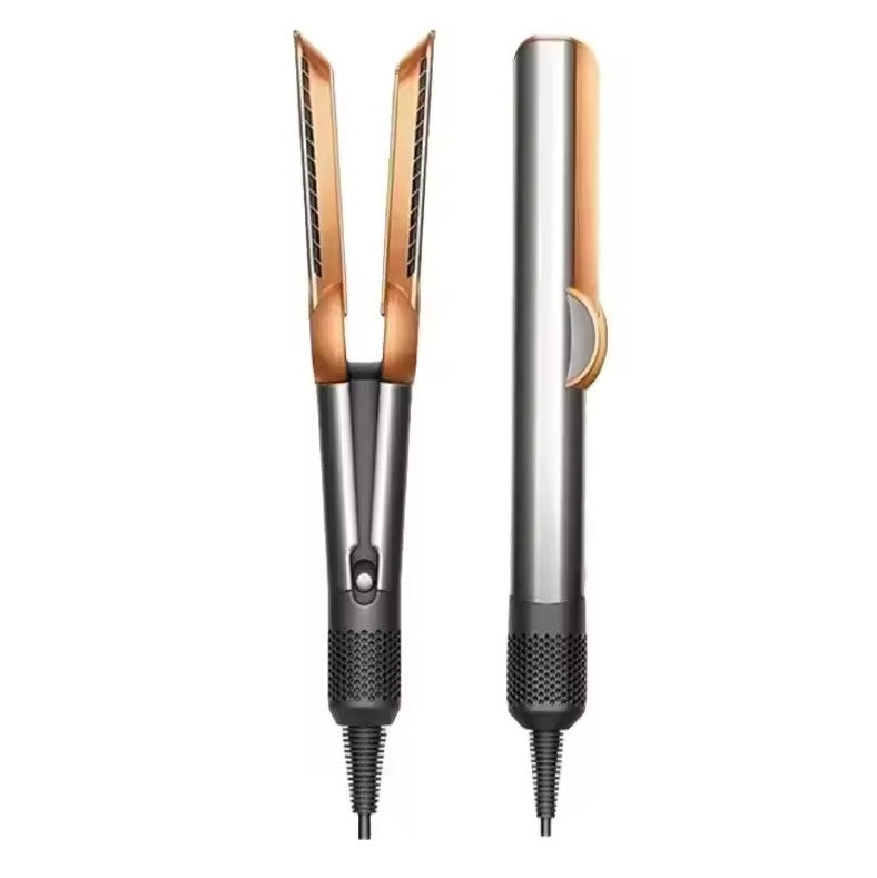 "Styler multifunzione capelli lisci, asciugacapelli e piastra integrati, design leggero, colore nero e finitura lucida."