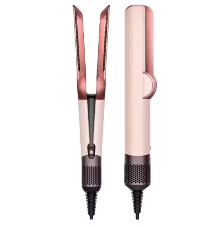 "Styler multifunzione capelli lisci, asciugacapelli e piastra integrati, design leggero, colore nero e finitura lucida."