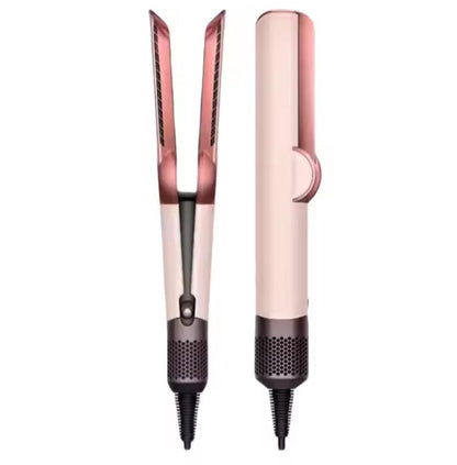 "Styler multifunzione capelli lisci, asciugacapelli e piastra integrati, design leggero, colore nero e finitura lucida."