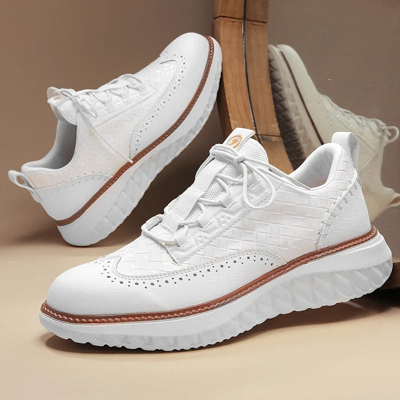Plush men's comfort sneakers, providing supportive and breathable everyday footwear for walking.