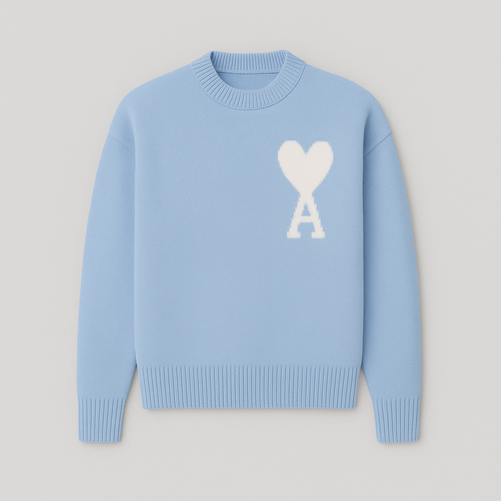Versatile men's oversized crew neck sweater featuring a subtle heart motif, suitable for stylish casual outfits.