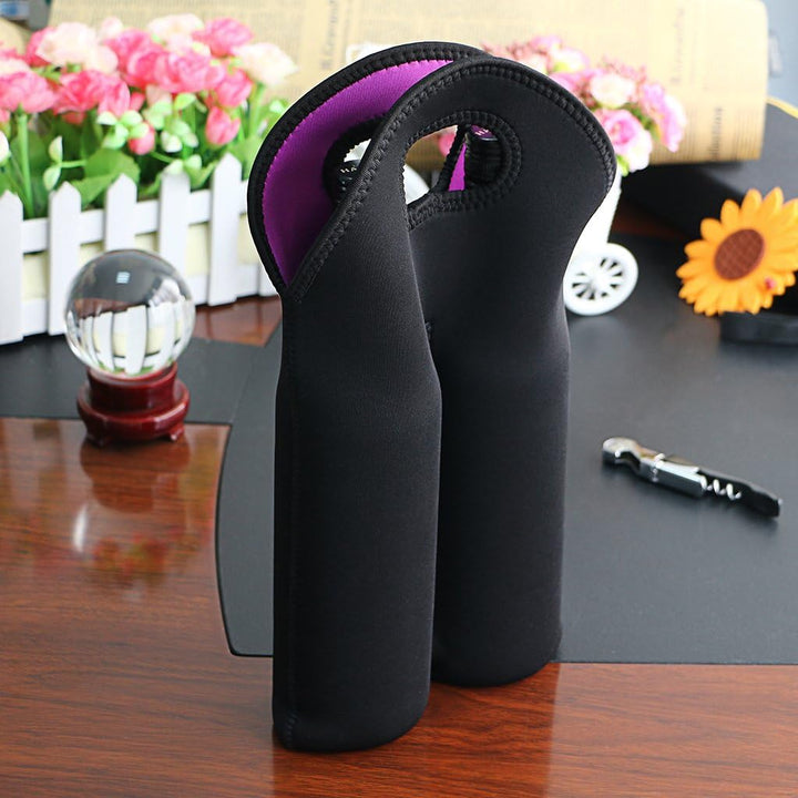 Portable insulated wine tote bag, designed for two bottles, essential picnic & travel gear.