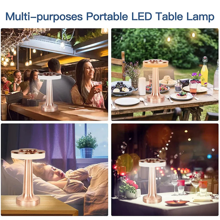 Elegant wireless LED table lamp. Dimmable, touch control, and portable for stylish home lighting anywhere.