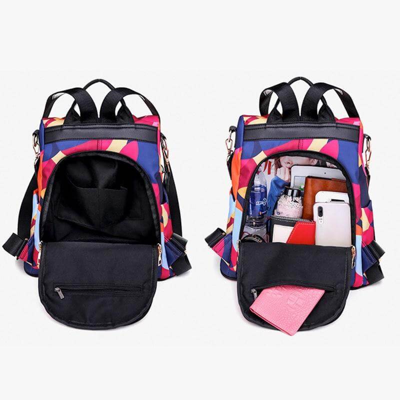 Secure anti-theft women's backpack, water-resistant for travel, featuring hidden zippers & multi-compartment storage.