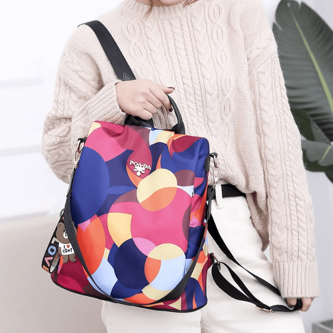 Front view of stylish anti-theft women's backpack, water-resistant PU leather, perfect for daily fashion.