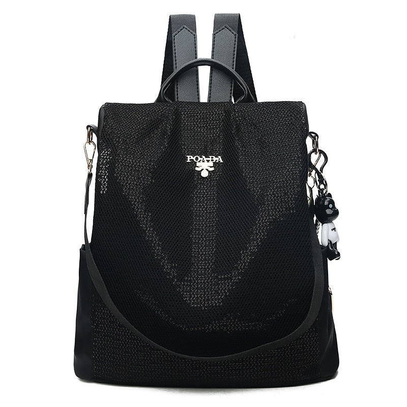 Multi-pocket women's anti-theft backpack interior with organized compartments for daily essentials.