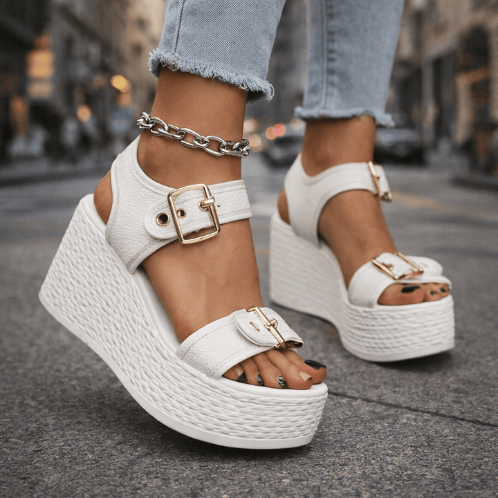 Elegant women's summer wedge sandals with stylish buckles & comfortable platform design.