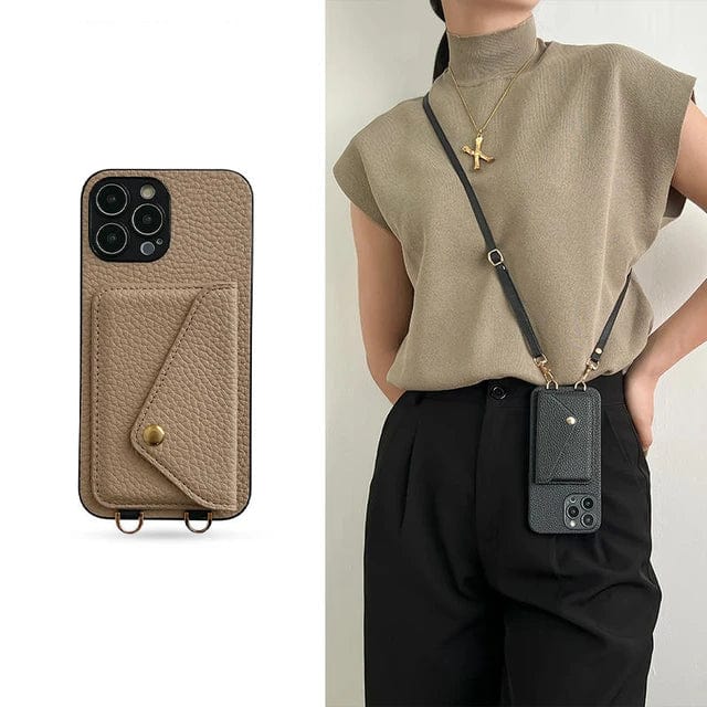 Stylish women's crossbody phone bag with wallet for iPhone. Compact everyday carry, organized.