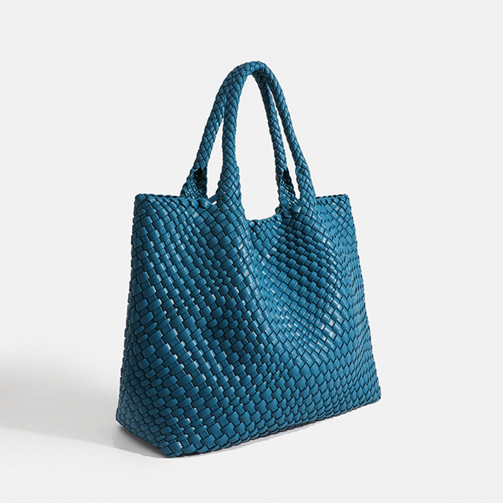 Large women's tote bag, woven design. Spacious shoulder carryall, ideal for daily essentials & fashion.