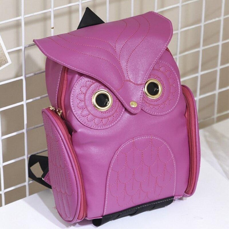 Detailed shot of the durable PU leather and intricate owl print on a women's fashion backpack.