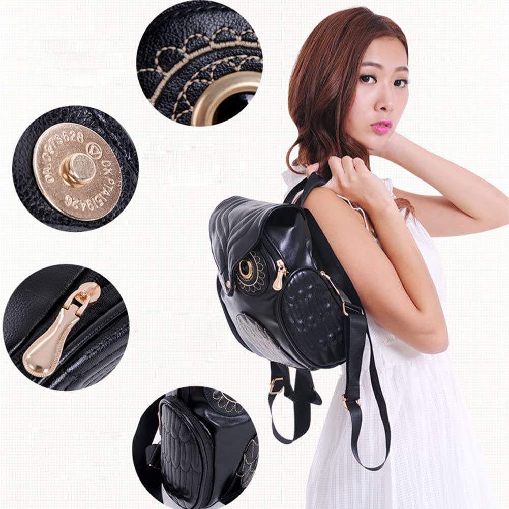 Casual women's PU leather backpack, perfect for school or travel, adorned with a unique owl print.