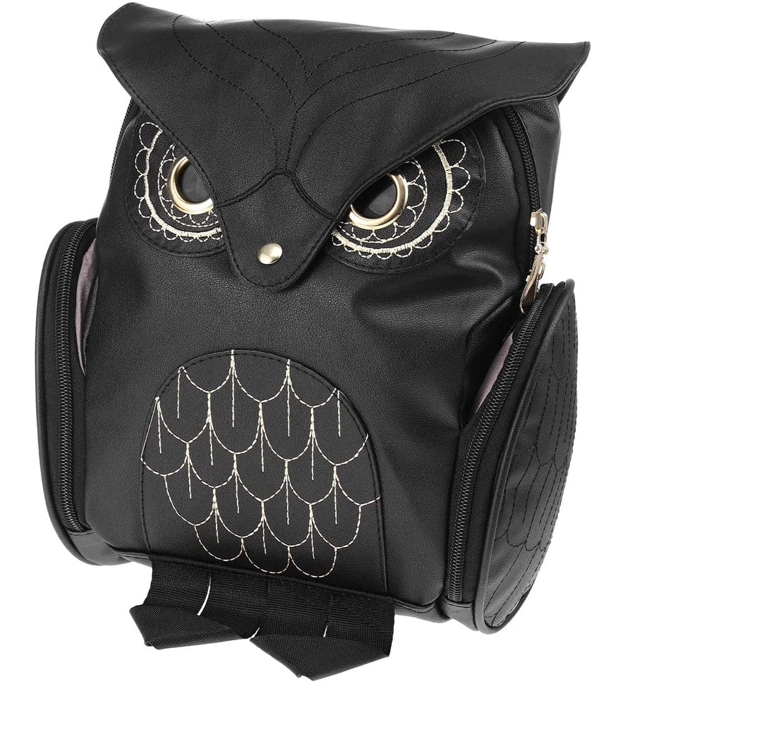 Versatile multi-pocket travel backpack for women, made from PU leather with a distinctive owl print.