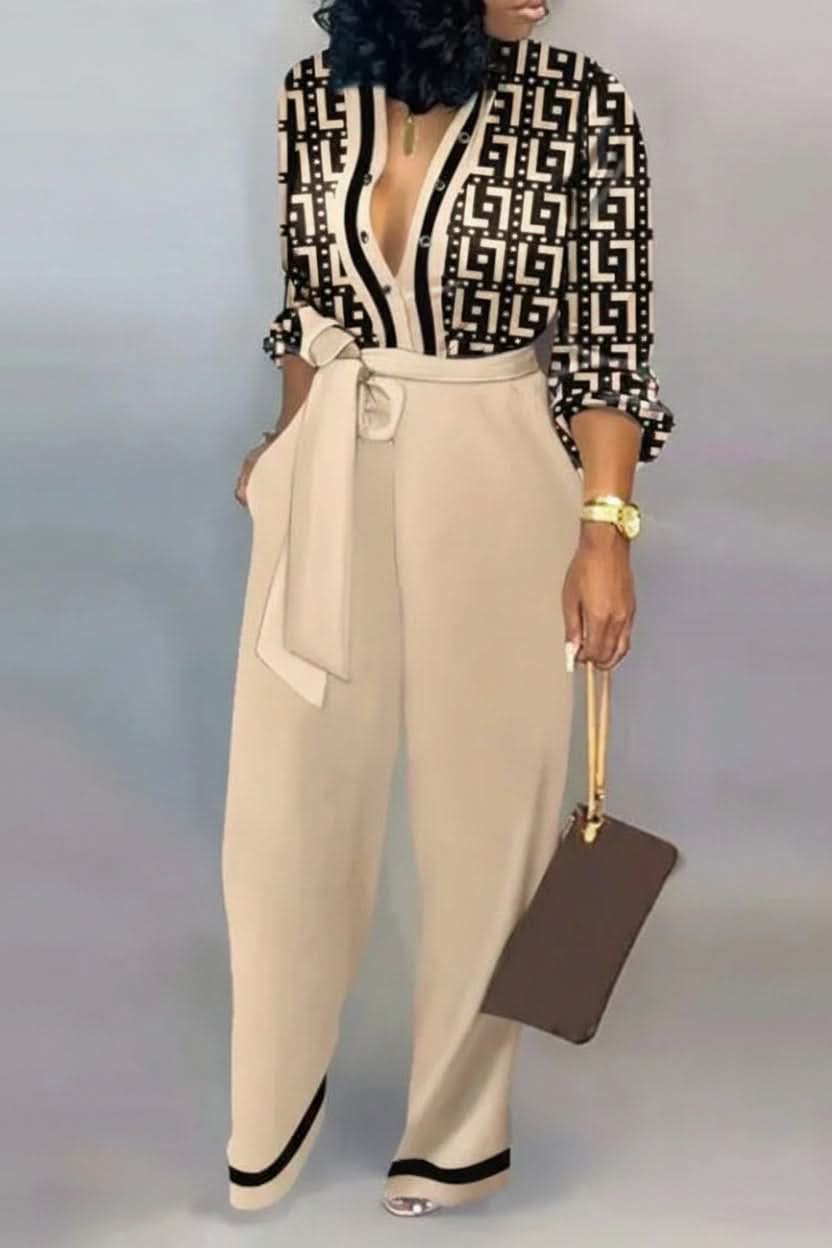Stylish women's V-neck jumpsuit, a comfortable one-piece outfit for elegant casual wear & versatile summer fashion.