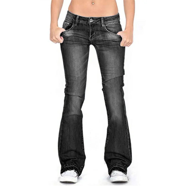 Chic women's vintage low-rise flared jeans, bringing retro elegance and comfort to any casual outfit.
