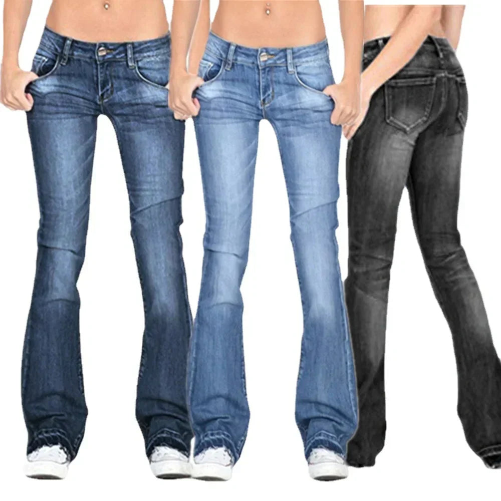 Elevate your wardrobe with these women's vintage low-rise flared jeans, a timeless retro-chic bottom.