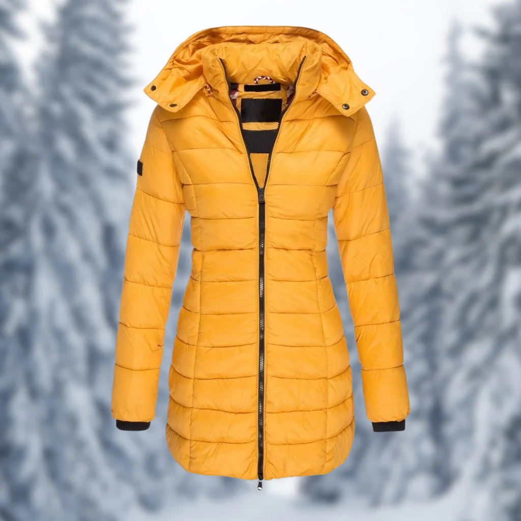 Warm women's winter jacket, cozy and comfortable. Features windproof & water-resistant design for harsh weather.