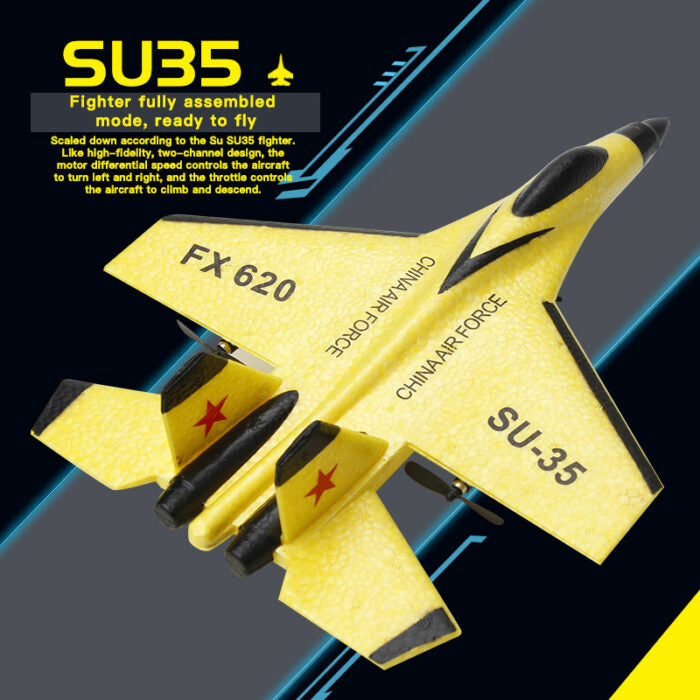 Remote control SU35 jet glider plane, a 2.4Ghz RC flying toy with vibrant LED lights for night adventures.