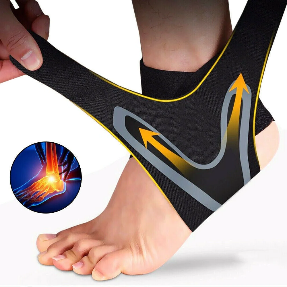 "Supporto a compressione nero per caviglia plantare unisex, leggero e senza cuciture per stabilità e comfort."