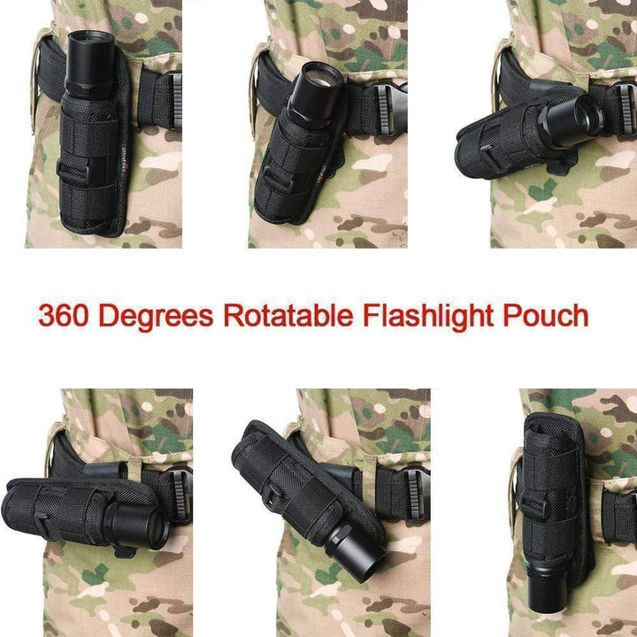 Black survival torch light holster, perfect for tactical, camping, and outdoor use
