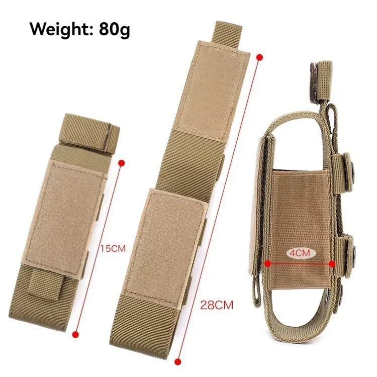 MOLLE compatible tourniquet pouch in black, securely holds first aid device for outdoor use.
