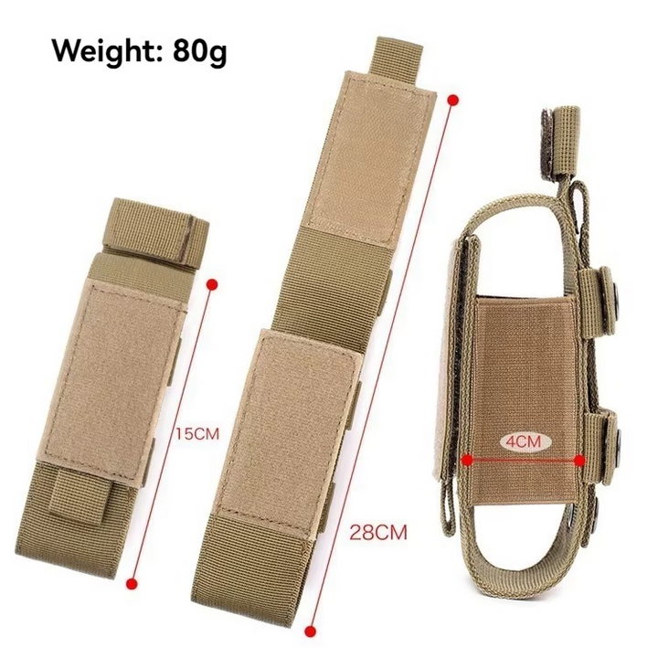 MOLLE compatible tourniquet pouch in black, securely holds first aid device for outdoor use.