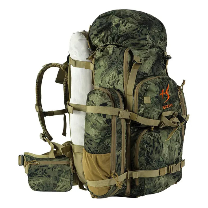 Outdoor tactical camouflage hunting backpack, main compartment open, ample camping storage