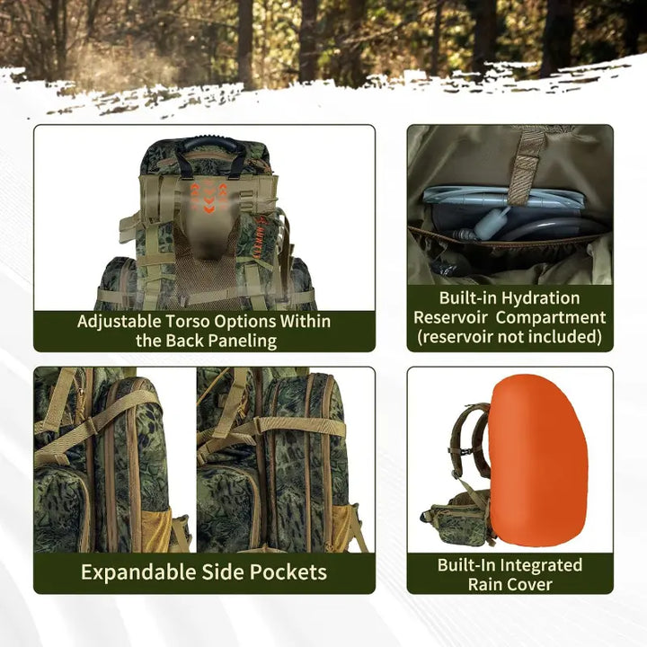 High-capacity hunting bag, tactical camo design, ideal for camping and outdoor storage