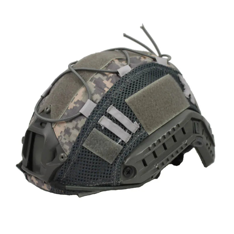 Front view of tactical helmet cover specifically made for FAST helmets, rugged head protection gear