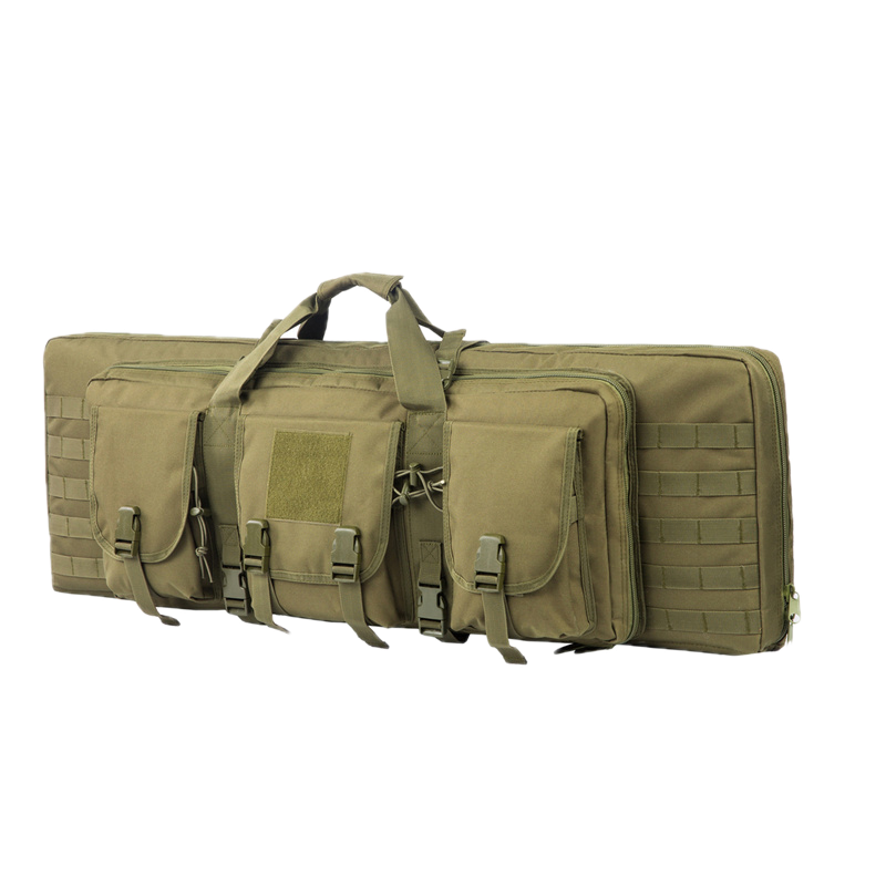 Military-style rifle backpack, rugged exterior, internal straps to secure rifles