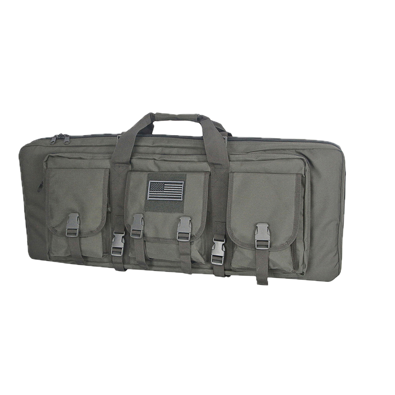 Tactical gun carry bag, reinforced handles, secures two rifles for travel, black