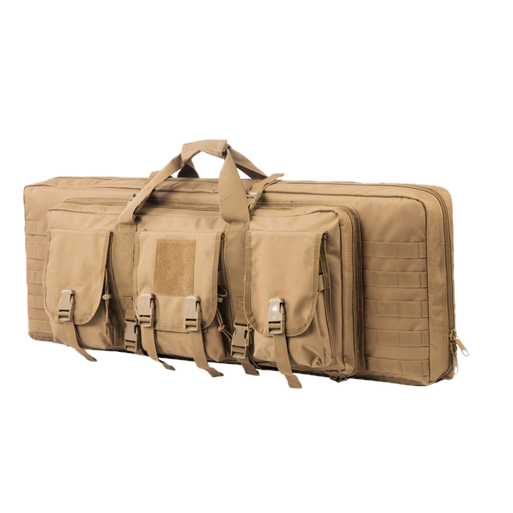 Airsoft tactical gear bag, two rifle compartments, multiple storage pockets, durable
