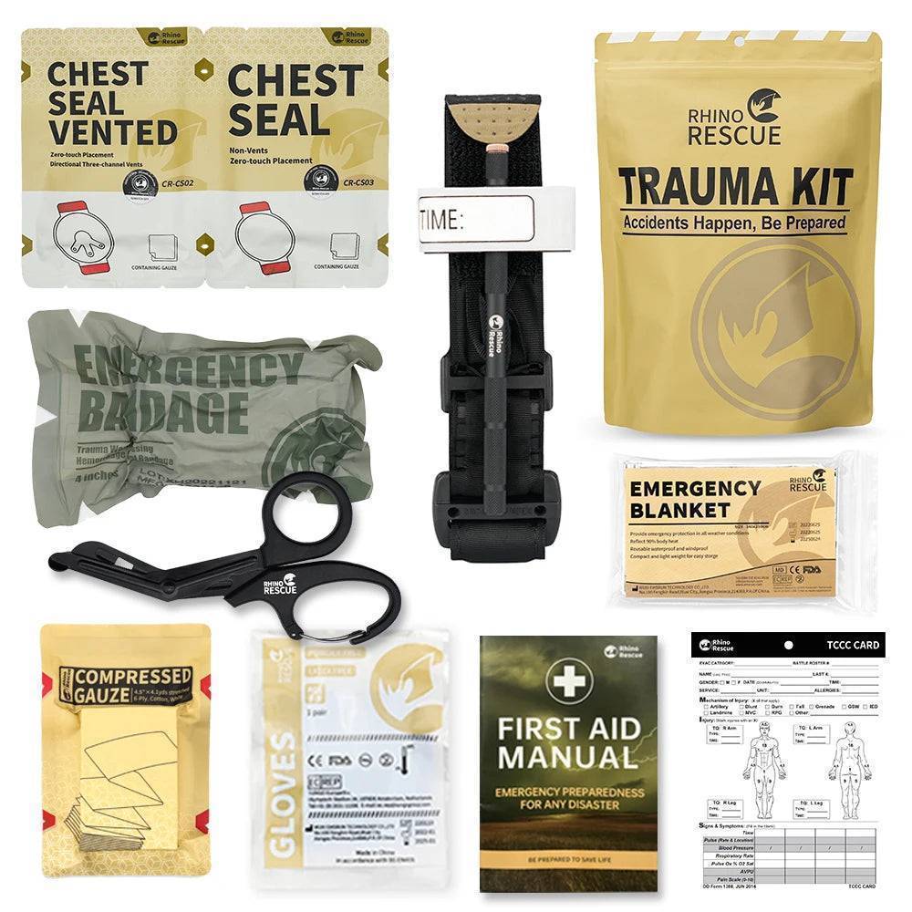 Tactical Emergency Trauma First Aid IFAK Kit, outdoor survival gear with red cross emblem