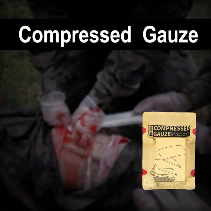 Survival gear: Tactical trauma kit with MOLLE webbing, ready for outdoor emergency attachment