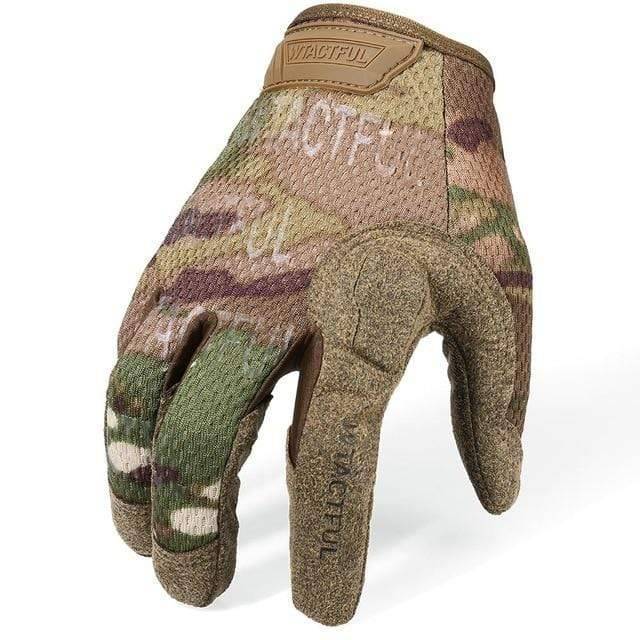 Side view of tactical gloves, highlighting adjustable wrist strap for secure fit during hiking and outdoor use.