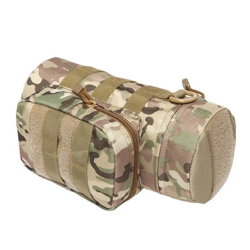 Tactical insulated water bottle carrier with a metal D-ring for additional attachment options.