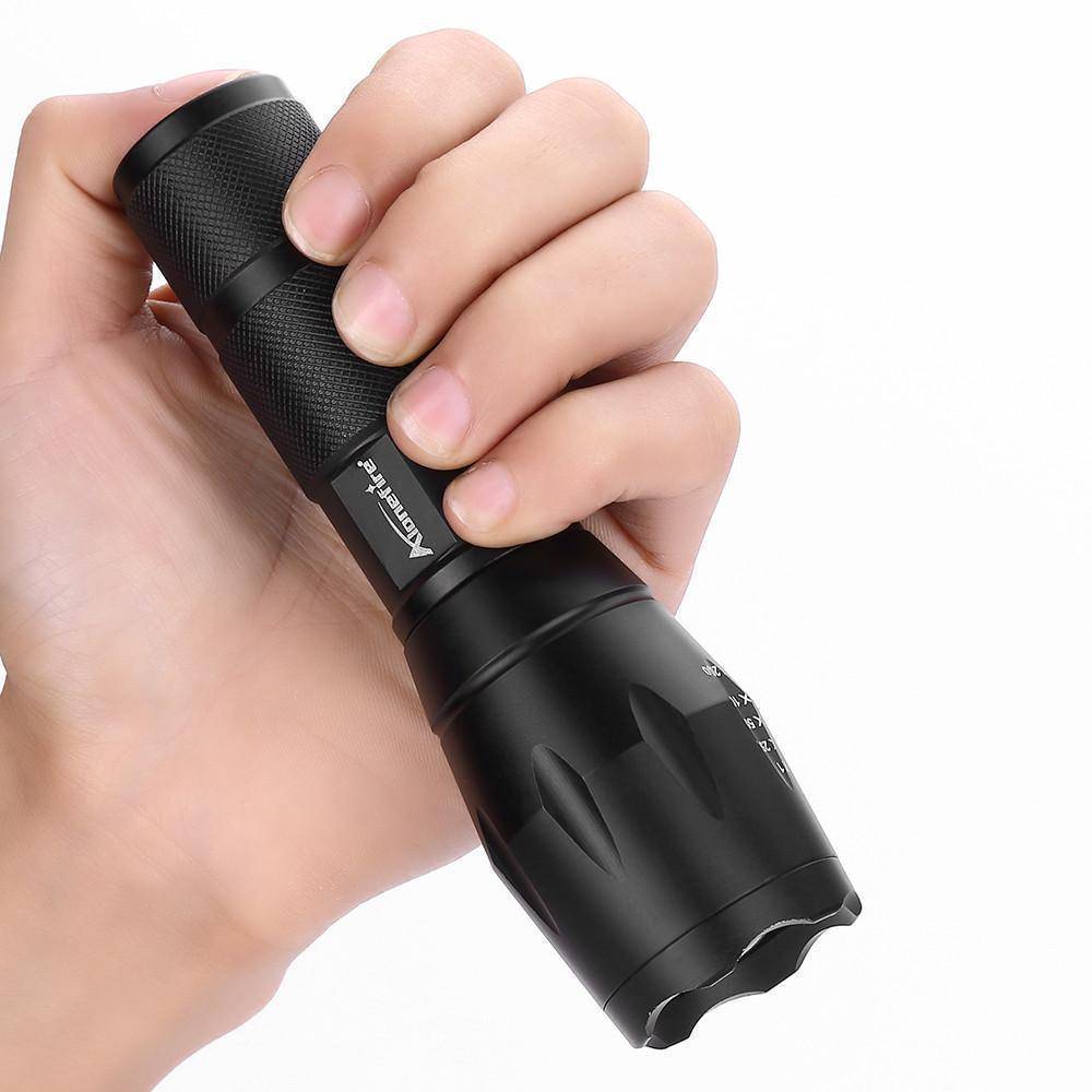 High power rechargeable tactical flashlight, zoomable beam for versatile outdoor gear and survival