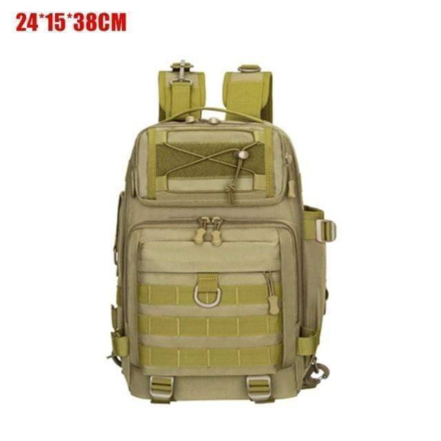Fishing tackle bag in camouflage print, durable and waterproof for all weather