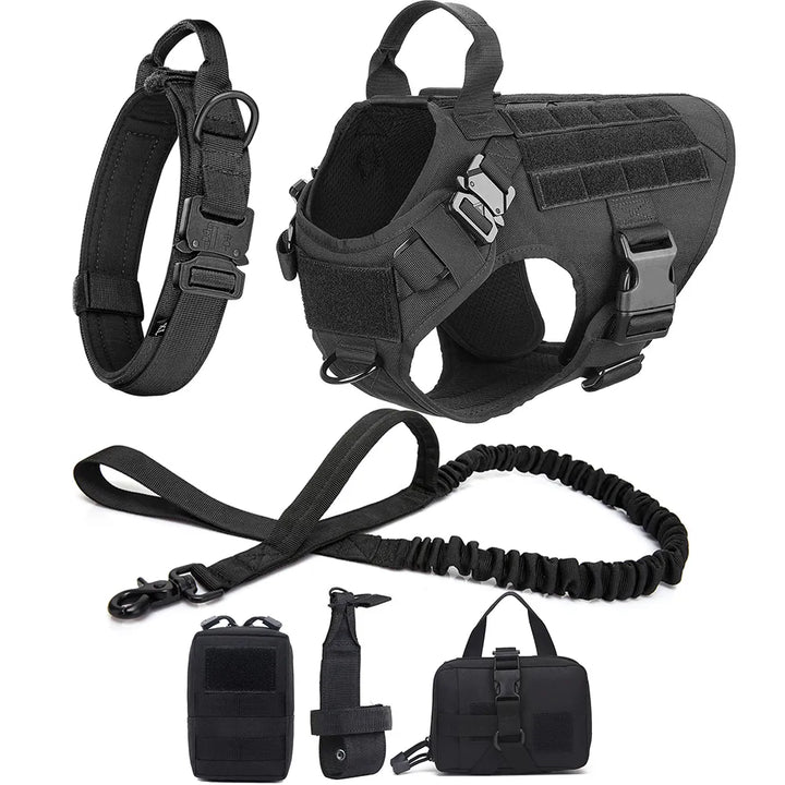 Adjustable tactical dog harness for all-weather use, forest green