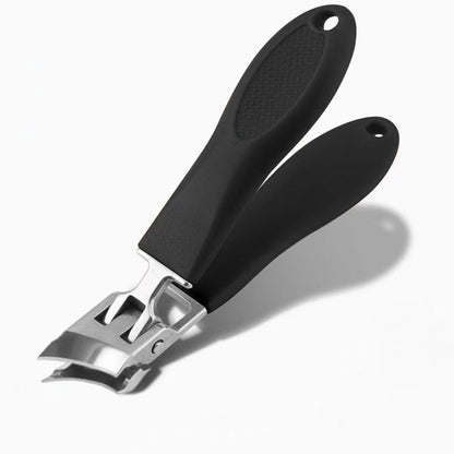 "Tagliaunghie extra-largo ergonomico in acciaio, nero e arancione, per unghie spesse e incarnite, con apertura 15 mm."
