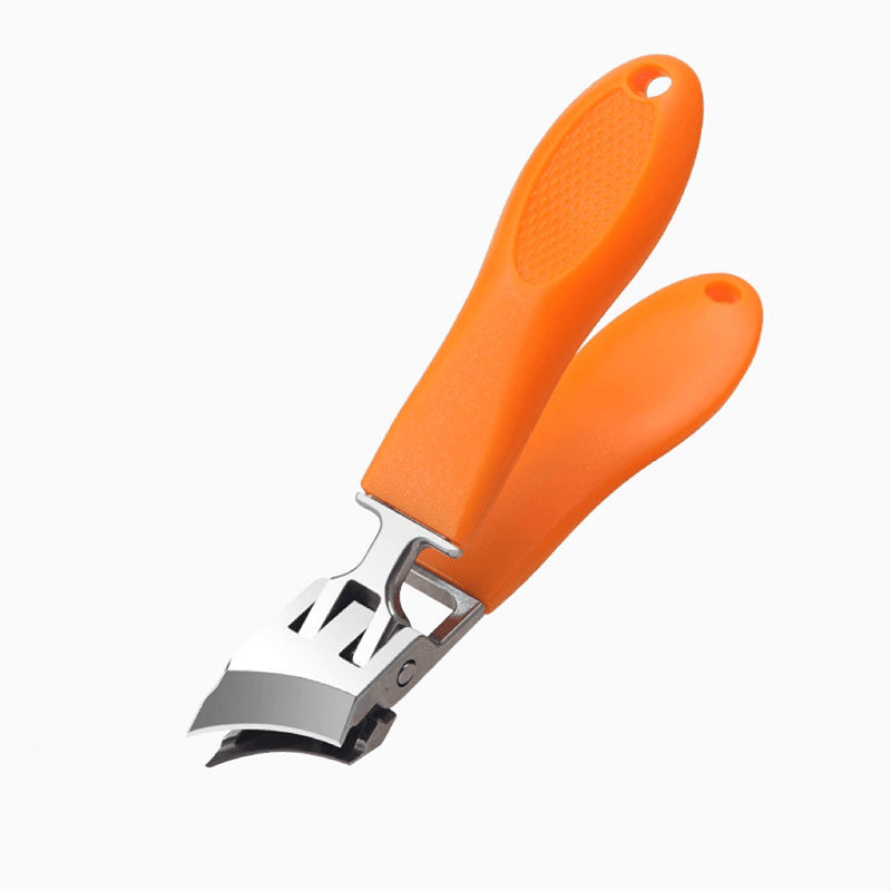 "Tagliaunghie extra-largo ergonomico in acciaio, nero e arancione, per unghie spesse e incarnite, con apertura 15 mm."