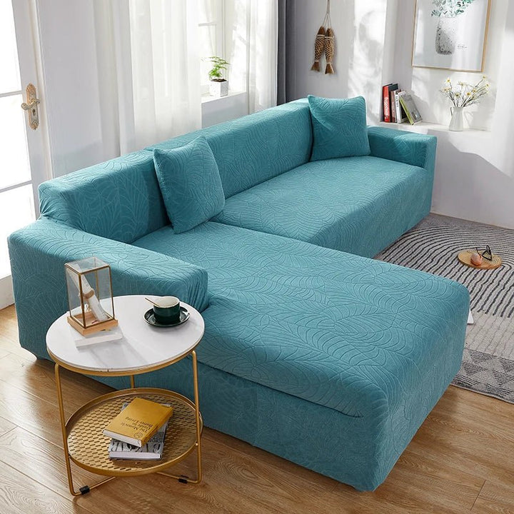 Tailored polyester L-shape sofa slipcover, a stylish home decor update for your living room furniture.