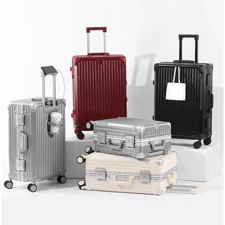 Tallinn hard-shell suitcase with durable aluminum frame, spinner wheels, & TSA lock for secure travel.