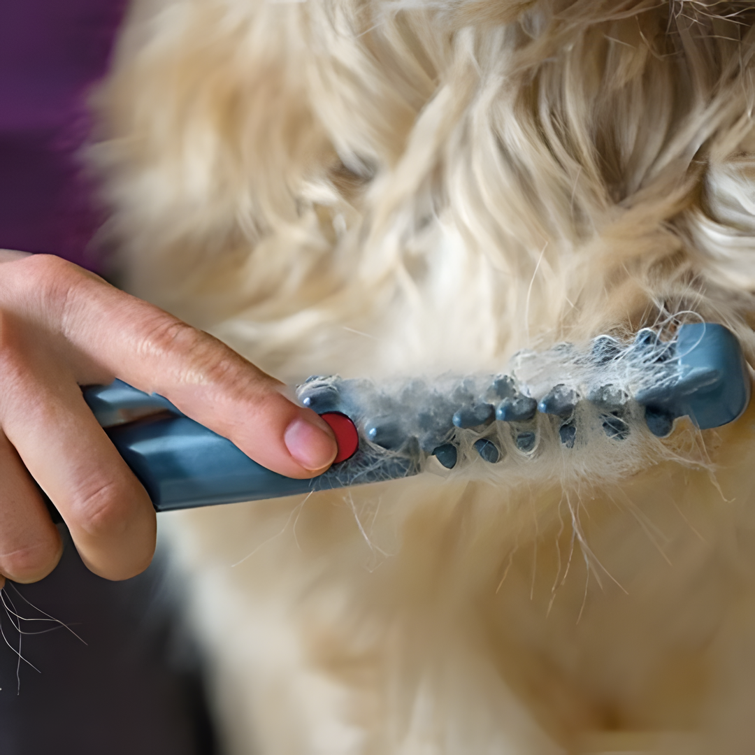Ergonomic pet grooming tool for cats & dogs. Tangle-free detangler and shedding brush for all fur types.